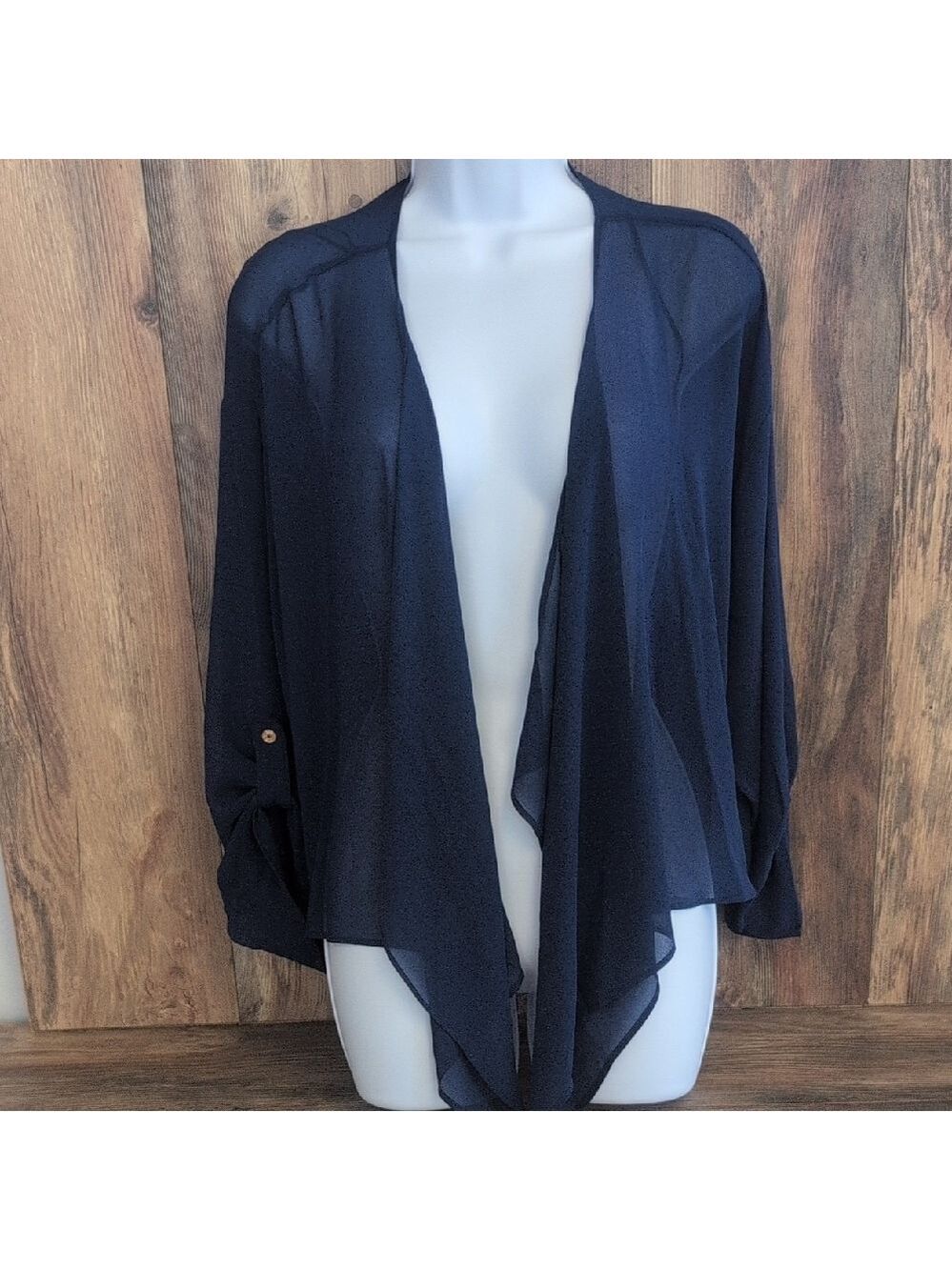 C Wonder Christian Siriano Navy Women's Sheeer Cardigan Blouse 2X C139